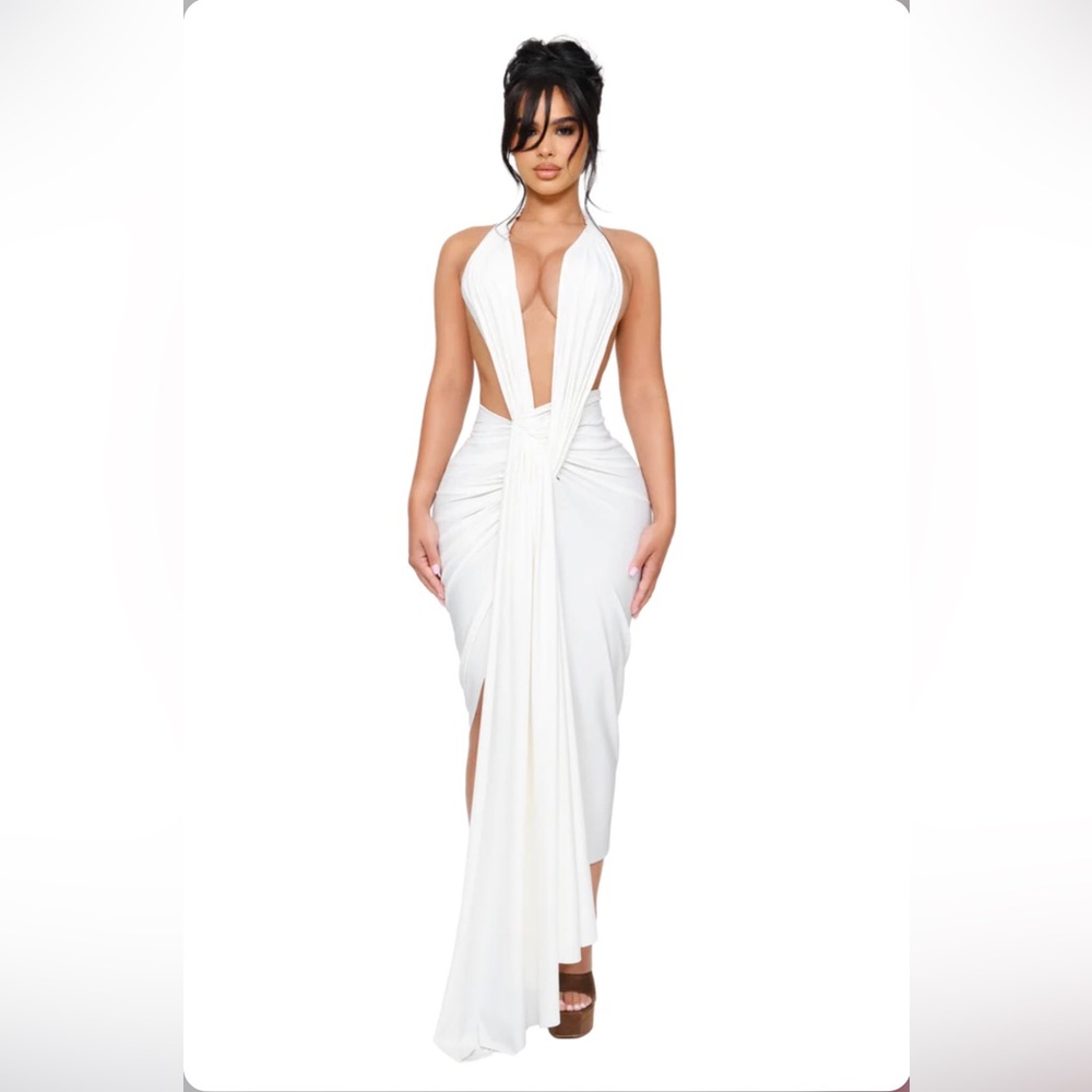 Coucou DIONÈ HALTER MIDI DRESS ICE MILK Dione Draped PRICE IS FIRM